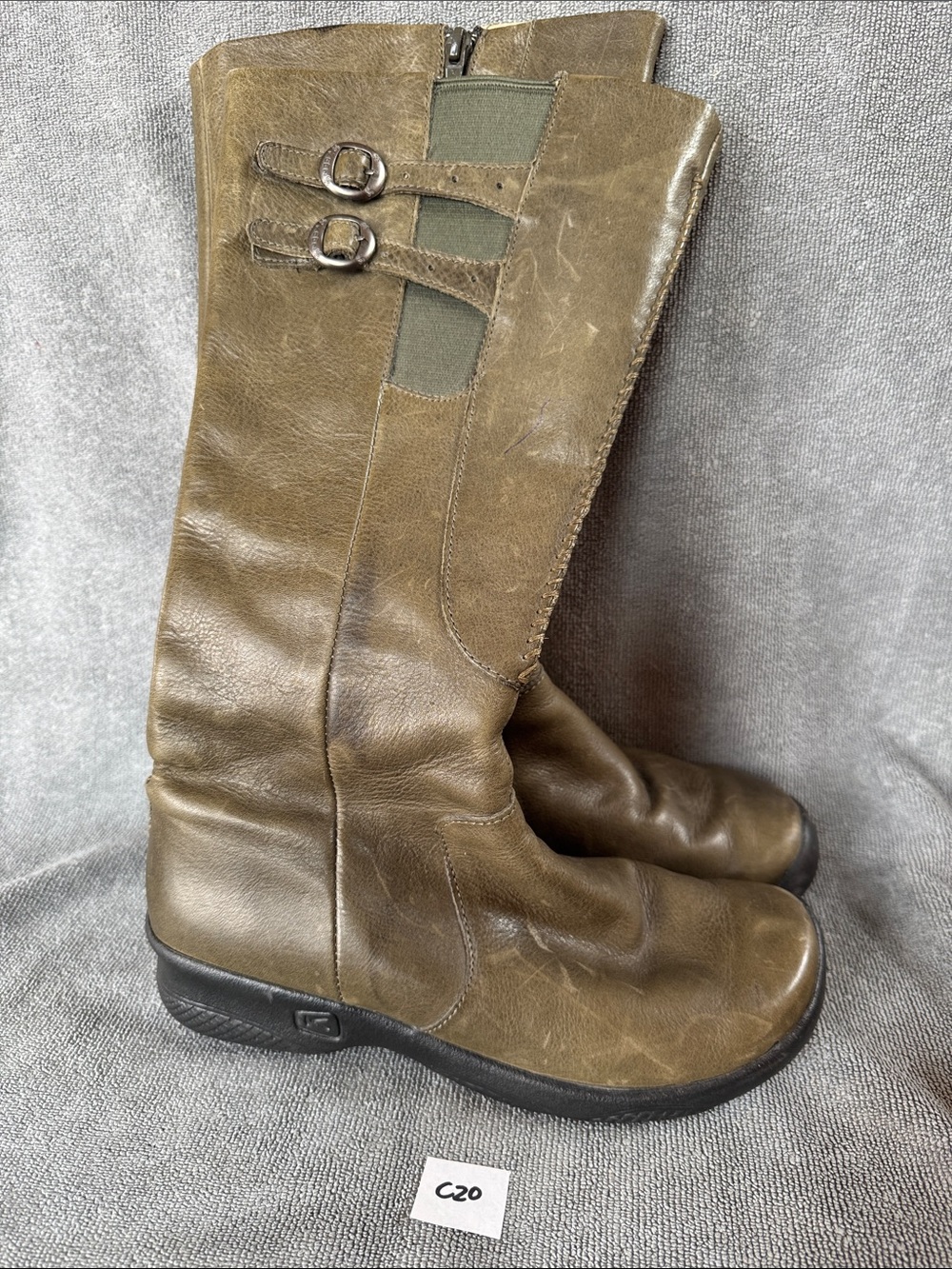 Keen Women's Size 8 Green/Brown Knee-High Leather Boots with Buckle Detail - Picture 9 of 9